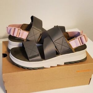 Merrell Women's 8 Alpine Cush Platform Wedge Sandals Green Pink